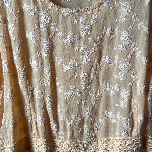 Vintage J. Peterman yellow sheer sleeveless lace flowy tunic blouse - Picture 2 of 7